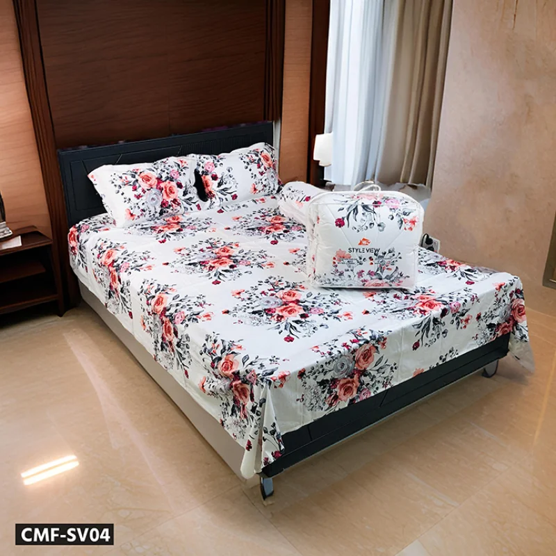 5Pcs Comforter Combo Set (White Rose)