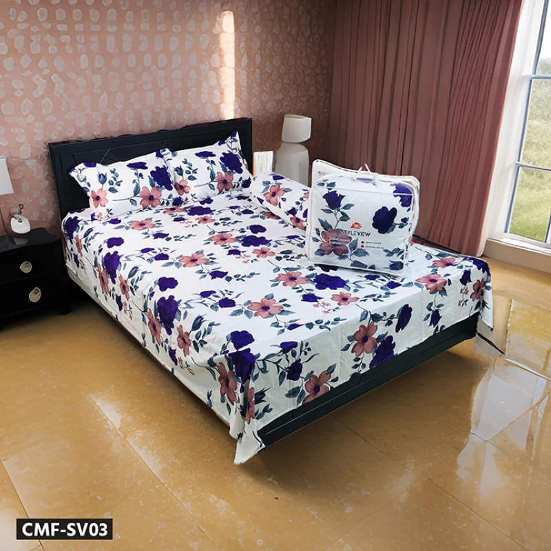 5Pcs Comforter Combo Set (Purple White)