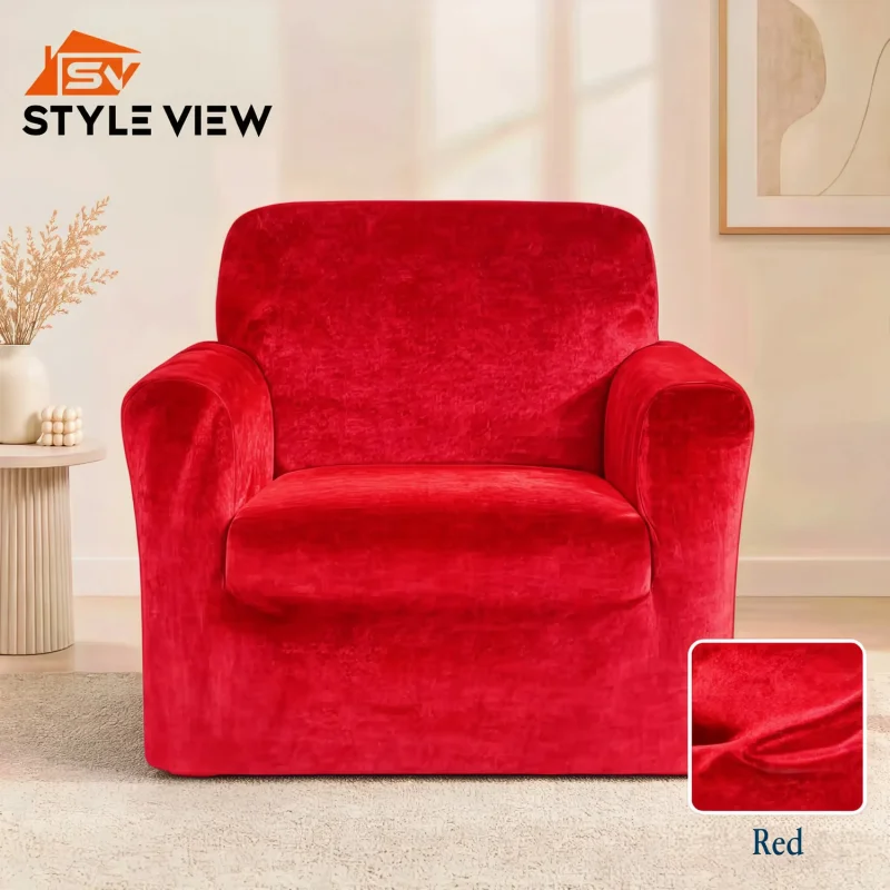 Korean Velvet Sofa Cover - Red