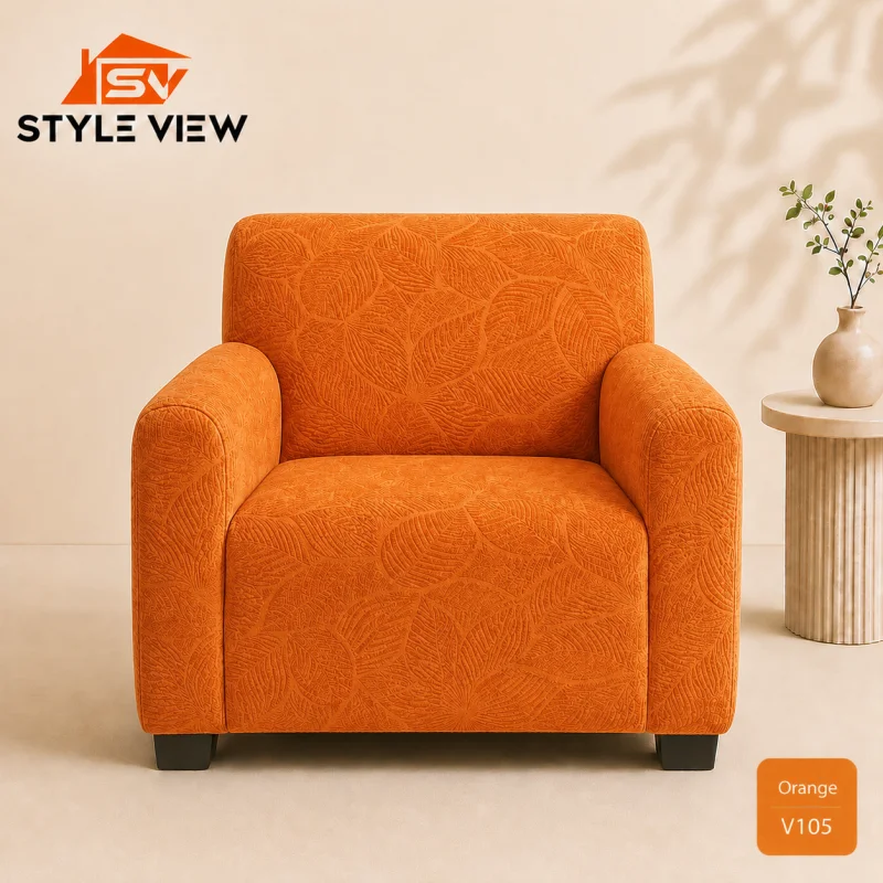 Fujian Jacquard Sofa Cover  - Orange (Leaf Design)