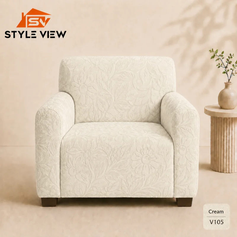 Fujian Jacquard Sofa Cover  - Cream (Flower Design)