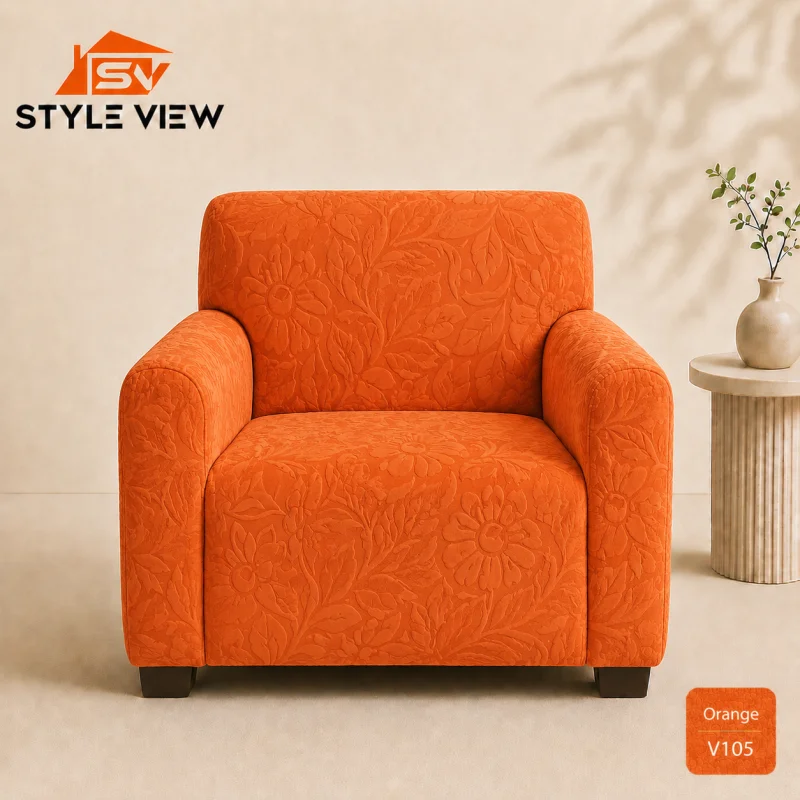 Fujian Jacquard Sofa Cover  - Orange (Flower Design)