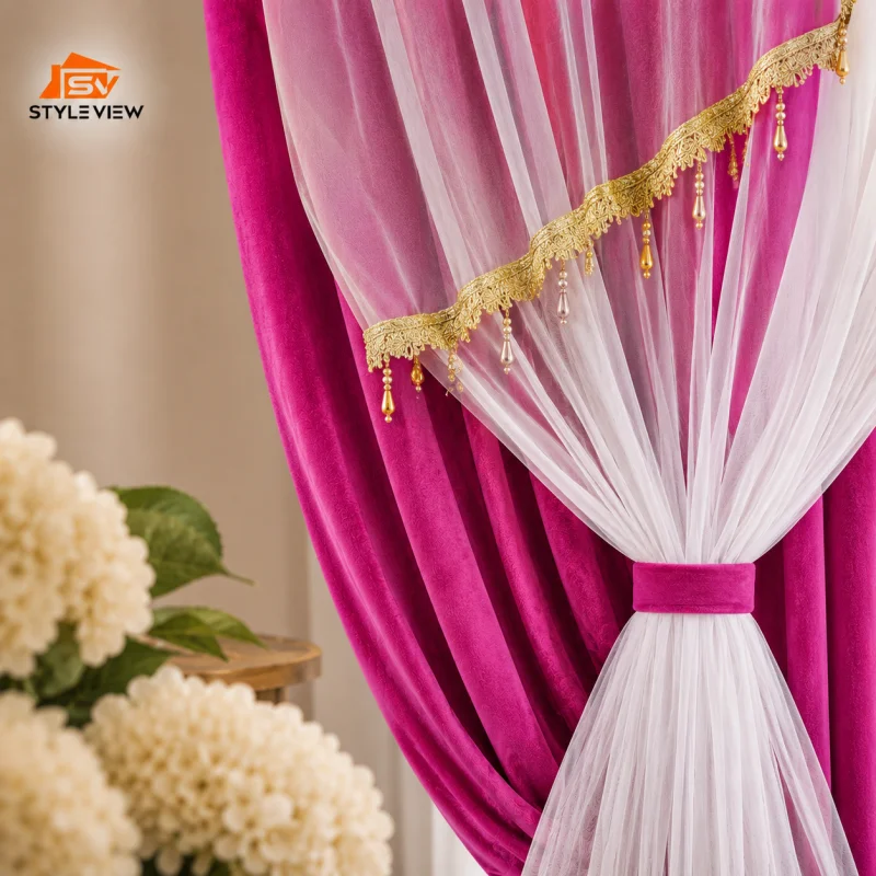 Premium Korean Velvet Curtain (Pink)
