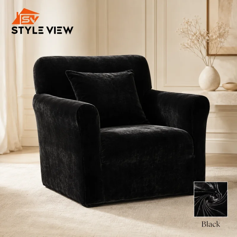 Korean Velvet Sofa Cover - Black