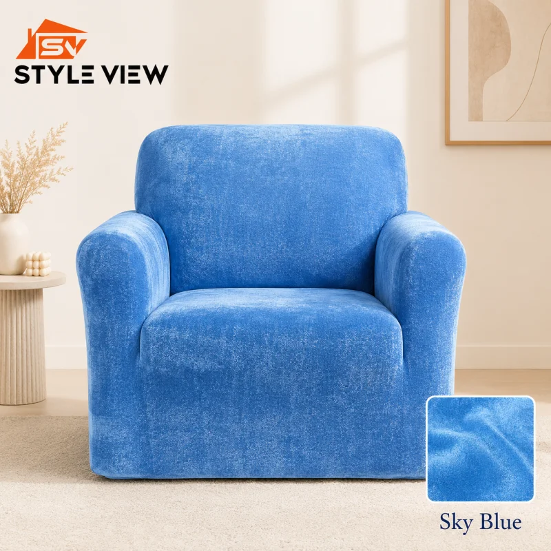 Korean Velvet Sofa Cover - Sky Blue